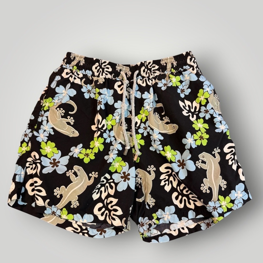 Vilebrequin Boys Swim Trunks Black Gecko Floral Print Size L Kids Shorts